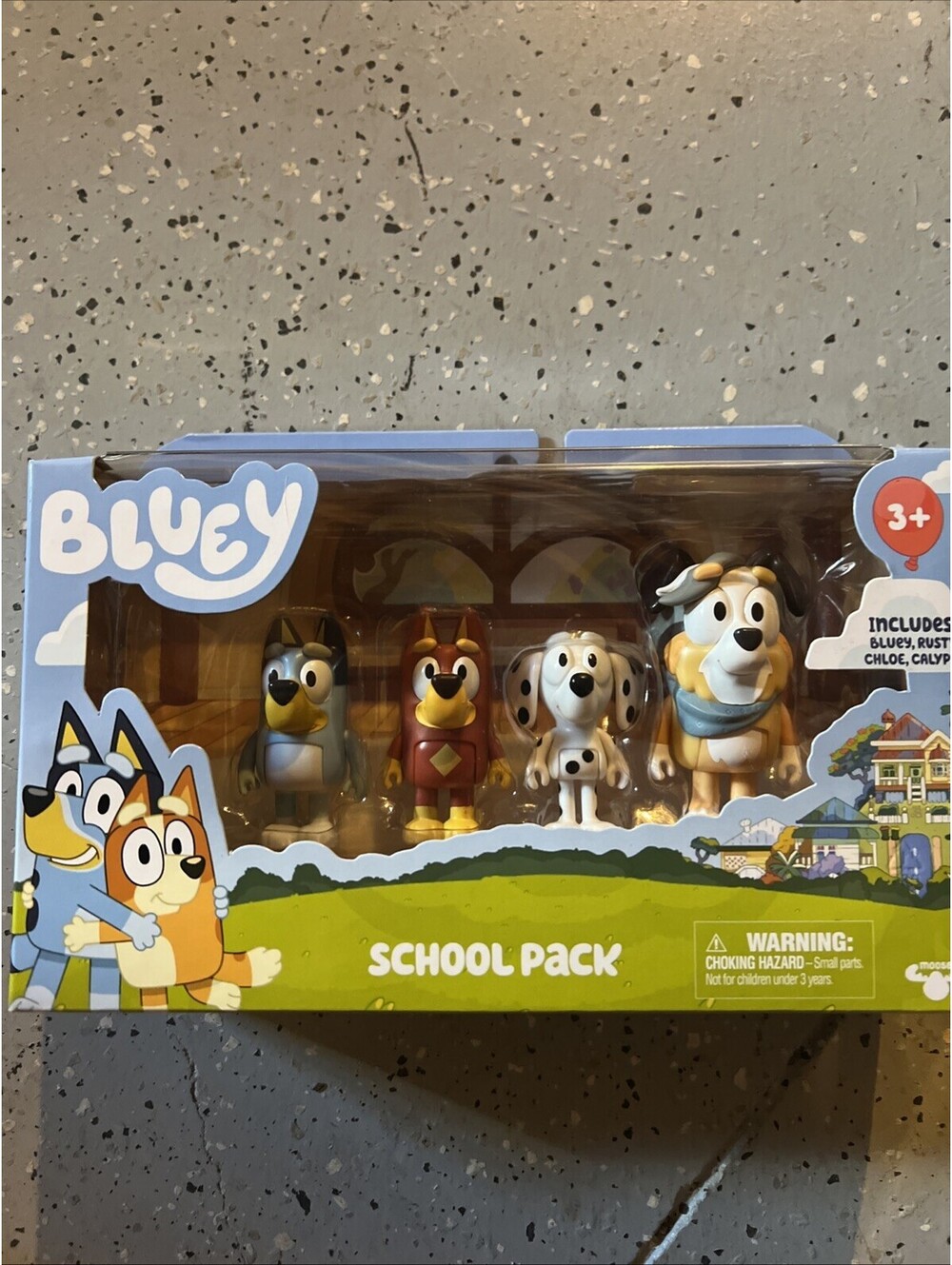 Bluey SCHOOL PACK 4pk Figures Set Bluey Rusty Chloe Calypso NEW